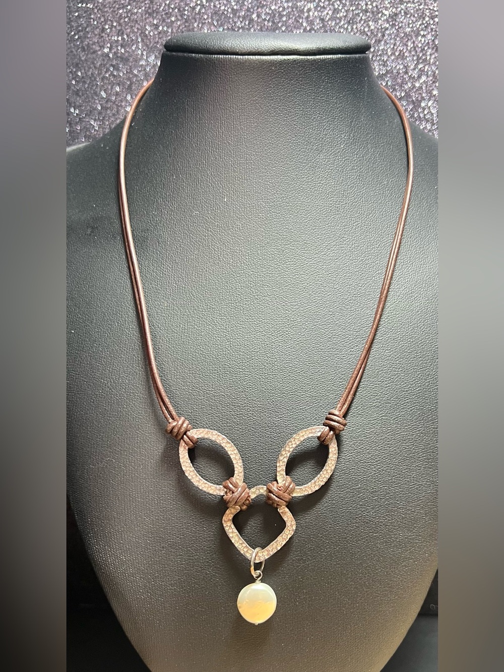 Ret. Silpada Sterling Silver Necklace Coin Pearl Leather Cord 18" Adjustable
